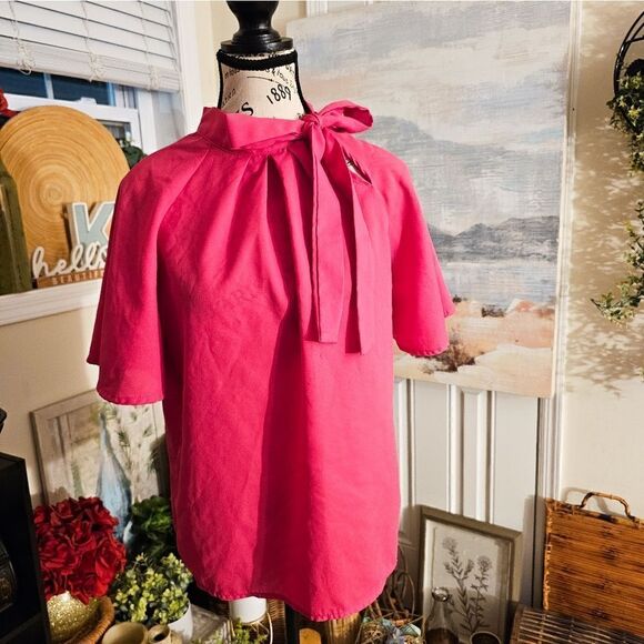 New Flutter Sleeve Bow Neck Secretary Style Blouse. - Picture 10 of 15